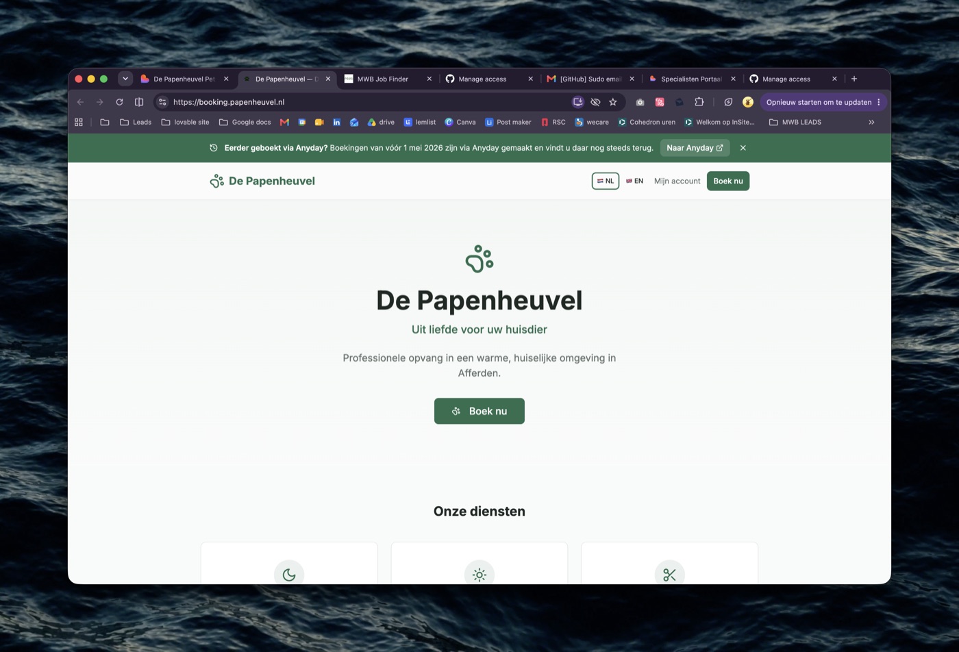 De Papenheuvel publieke boekingspagina met boek nu call to action